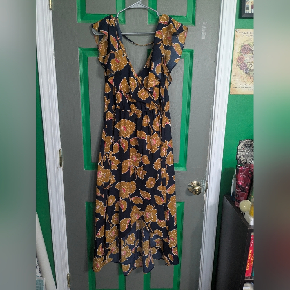 Orange and Blue Ruffled Sundress with Flutter Sleeves